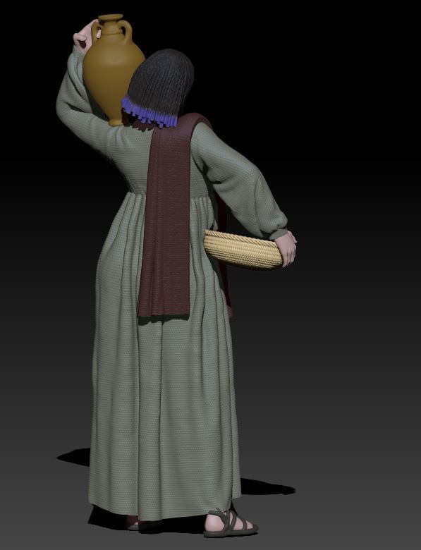 girl with anfora and basket 3D print model_2