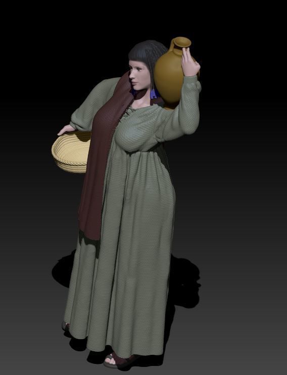 girl with anfora and basket 3D print model_3