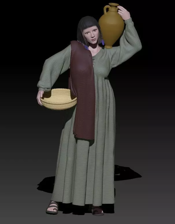 girl with anfora and basket 3D print model_0