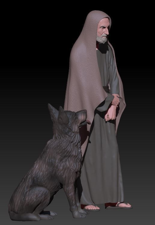 old shepherd with dog 3D print model_2