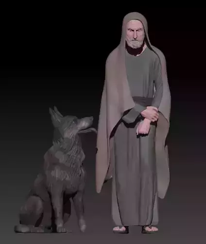 old shepherd with dog 3D print model