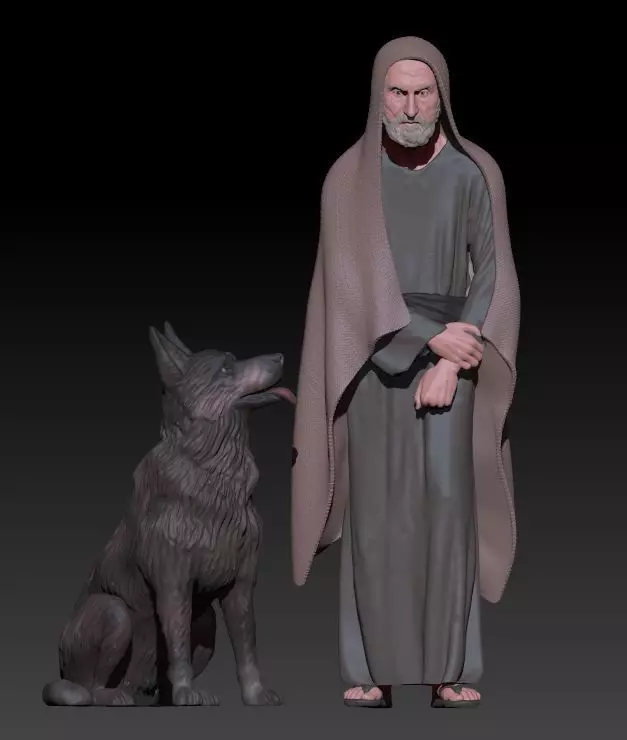old shepherd with dog 3D print model_0