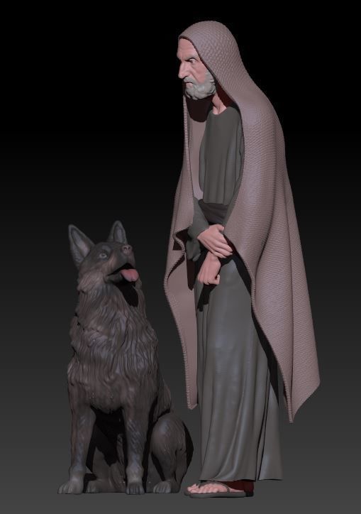 old shepherd with dog 3D print model_1