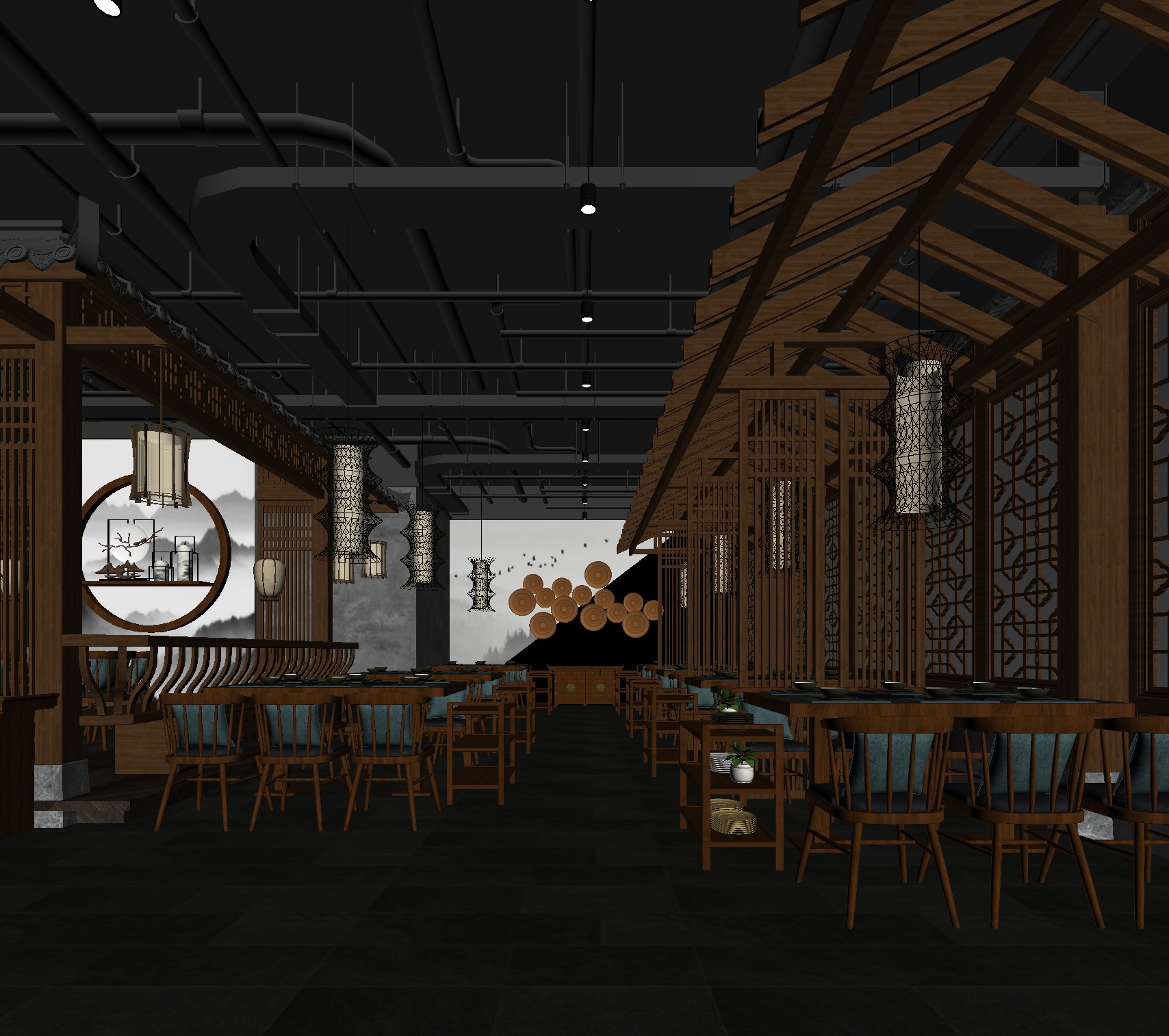 chinese restaurant interior scenes 3D model_3