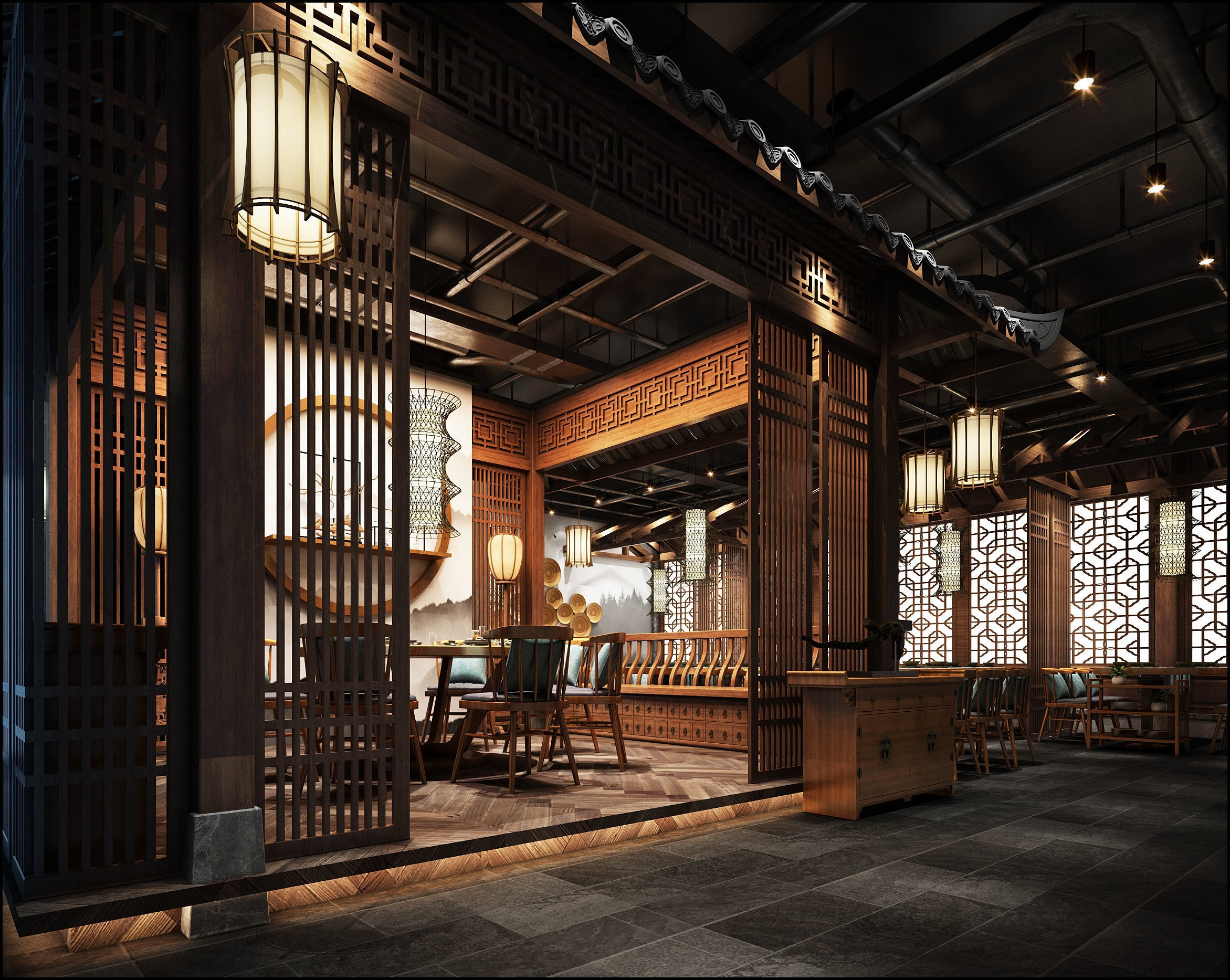 chinese restaurant interior scenes 3D model_1