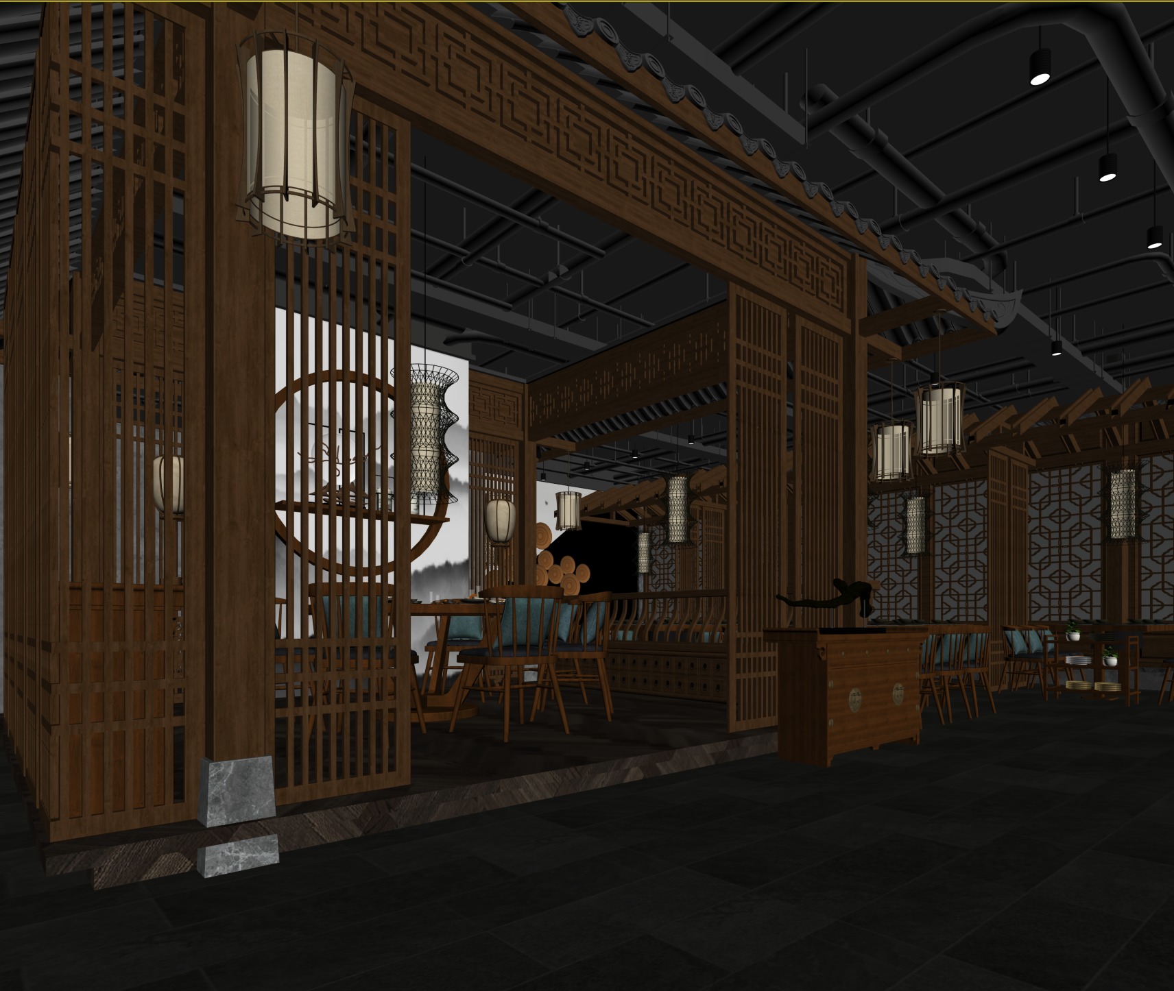 chinese restaurant interior scenes 3D model_2