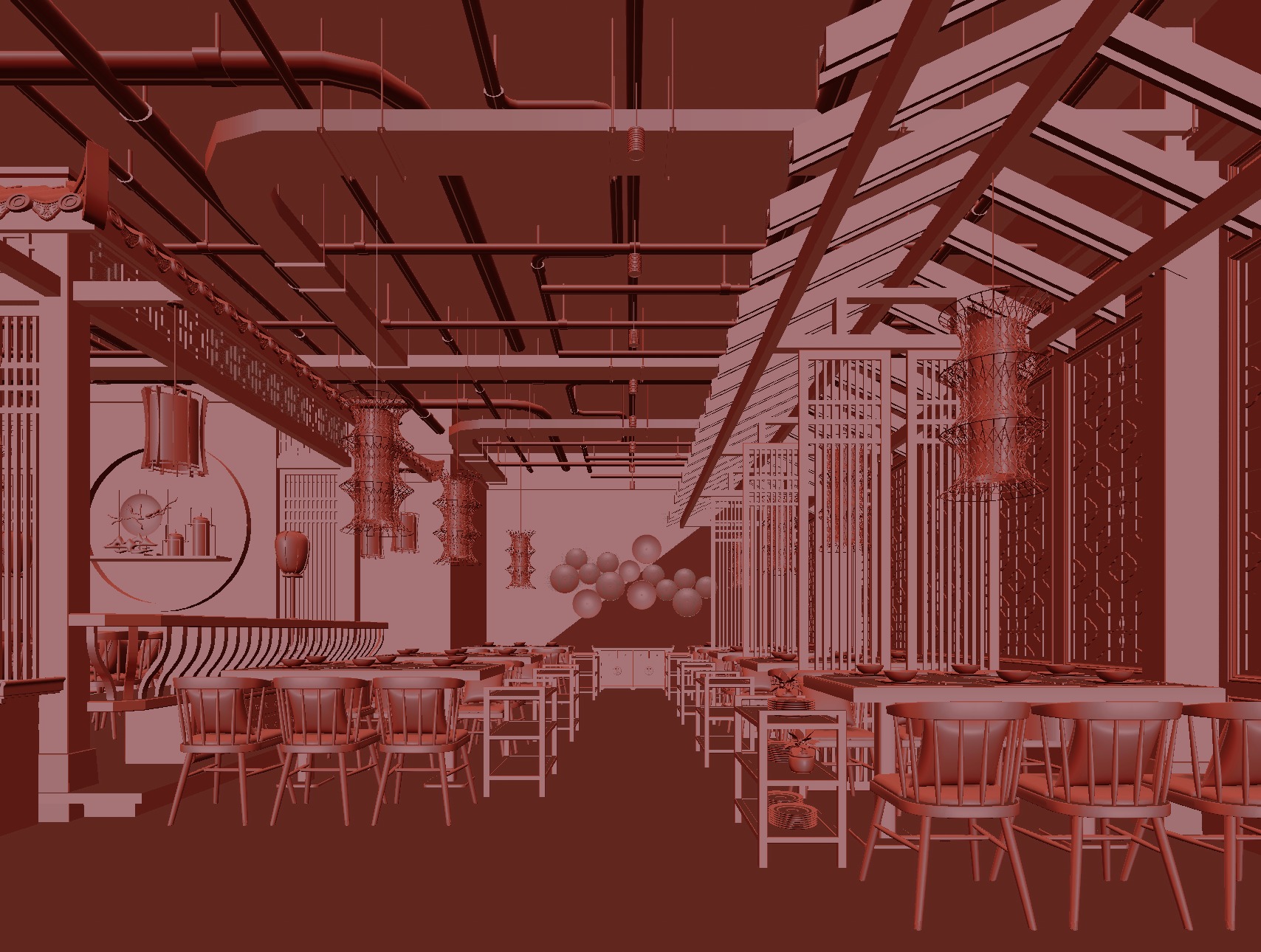 chinese restaurant interior scenes 3D model_4