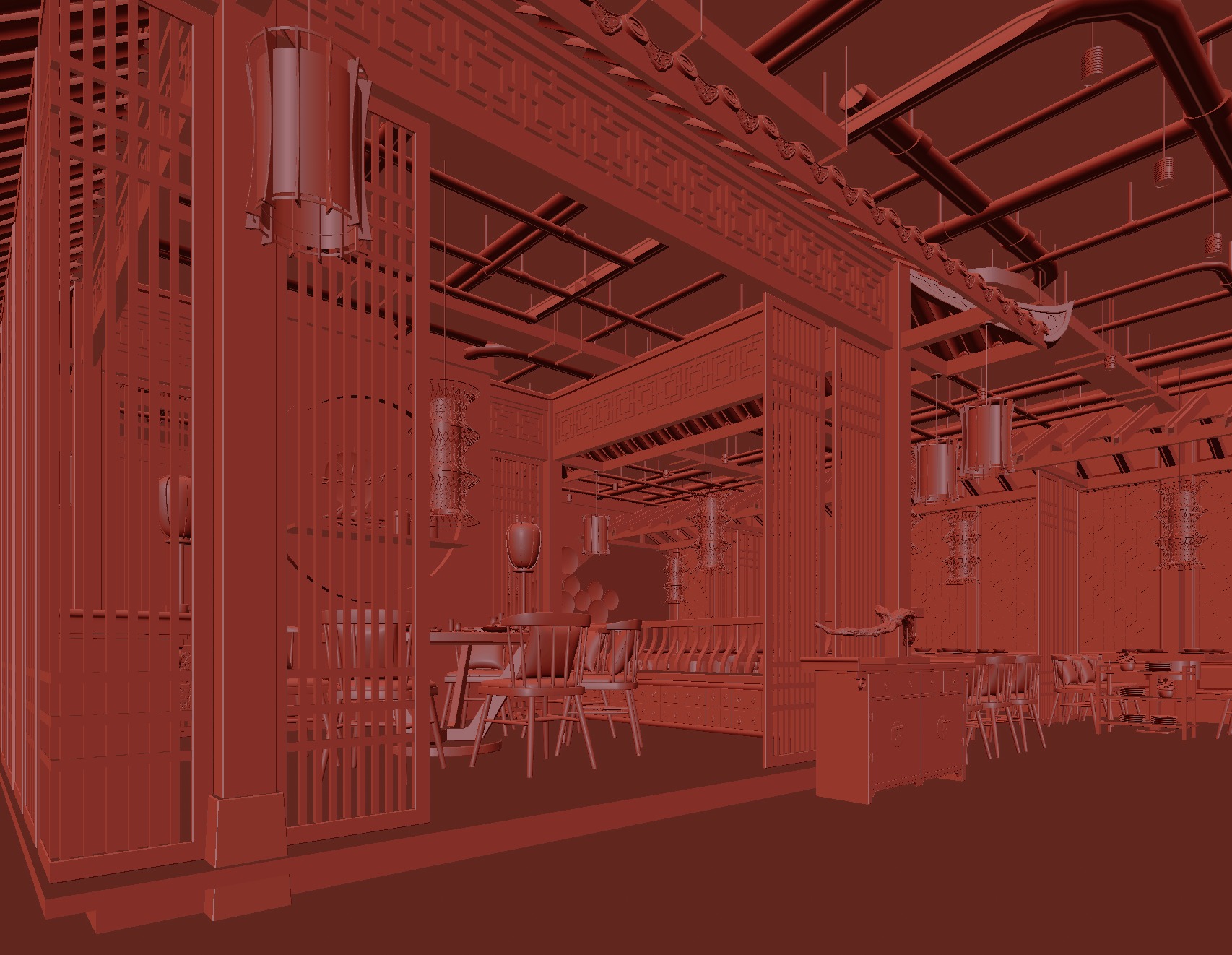 chinese restaurant interior scenes 3D model_5