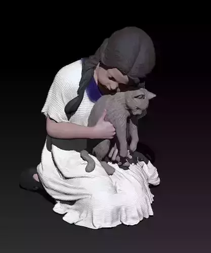 little girl with cat 3D print model
