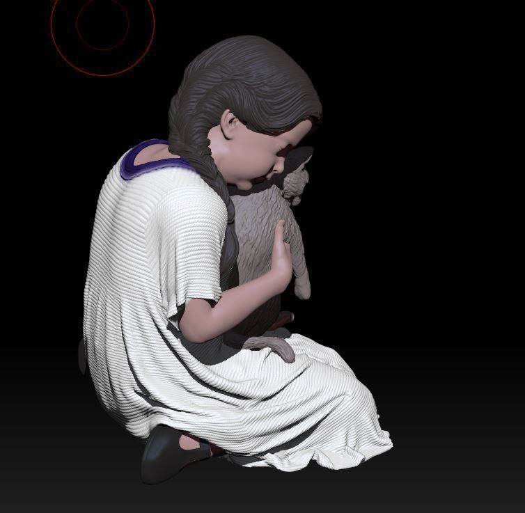 little girl with cat 3D print model_2