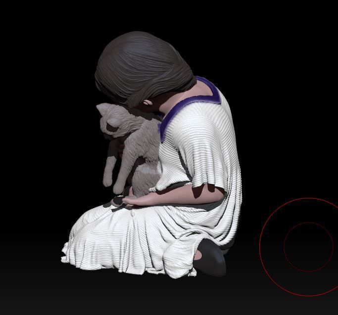 little girl with cat 3D print model_4