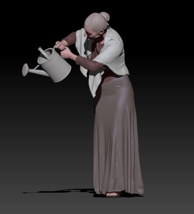 old woman watering 3D print model_1