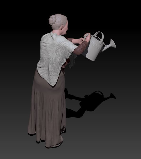 old woman watering 3D print model_2