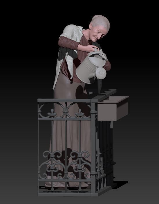 old woman watering 3D print model_6