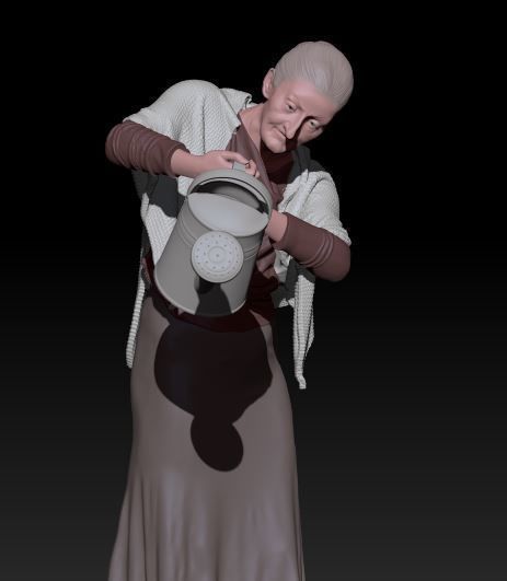 old woman watering 3D print model_4