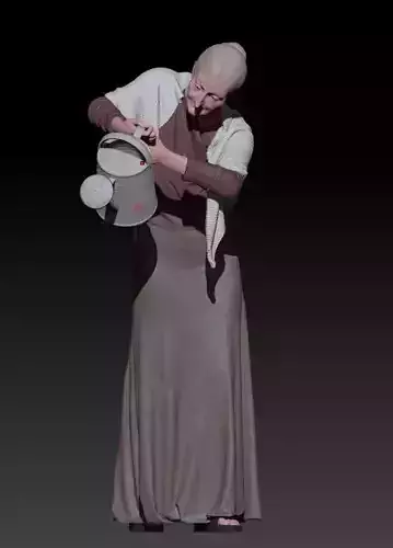 old woman watering 3D print model