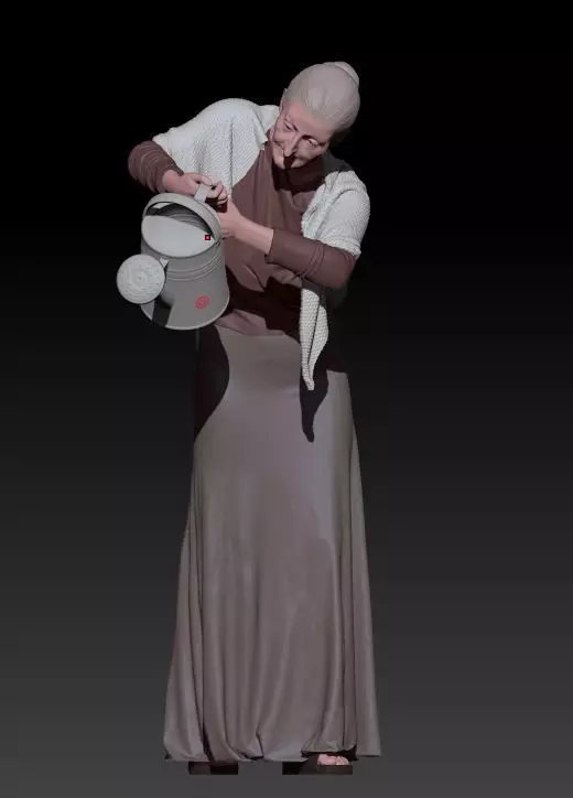 old woman watering 3D print model_0