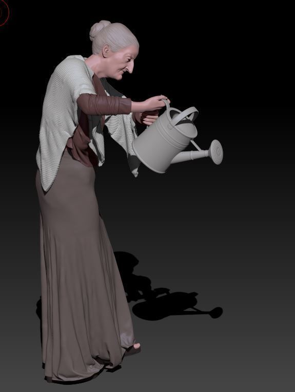 old woman watering 3D print model_3