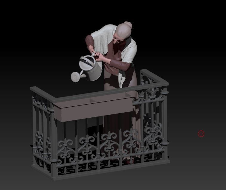 old woman watering 3D print model_5