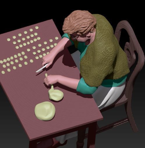 grandma prepare pasta 3D print model_2