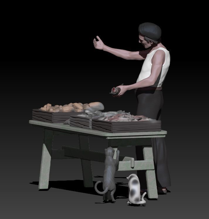 fish seller p with cats 3D print model_3