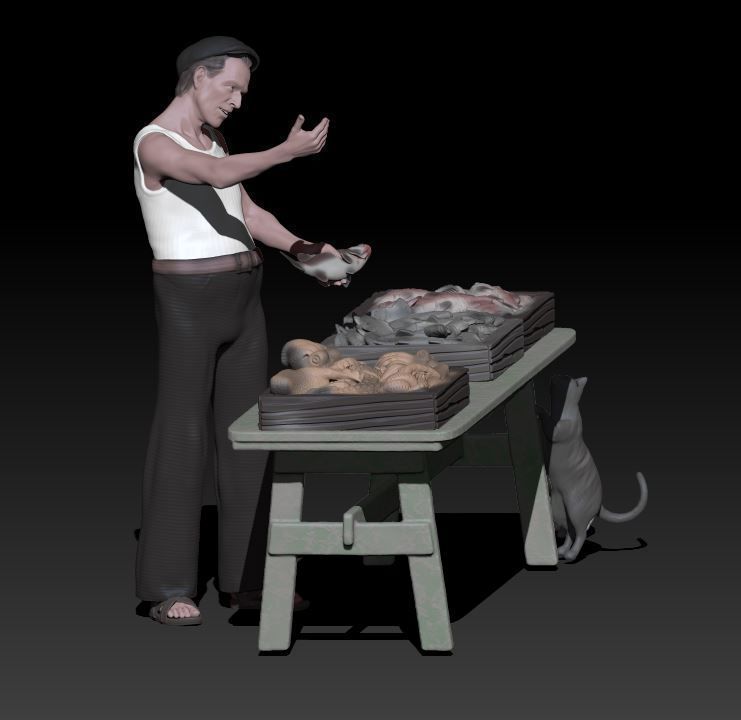 fish seller p with cats 3D print model_1