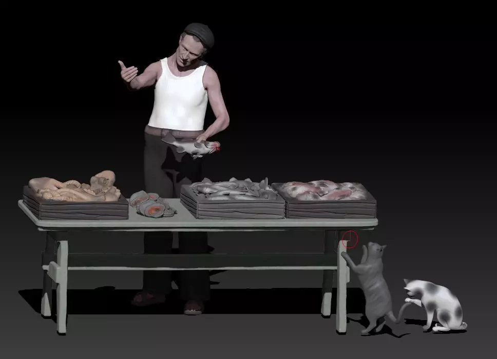 fish seller p with cats 3D print model_0