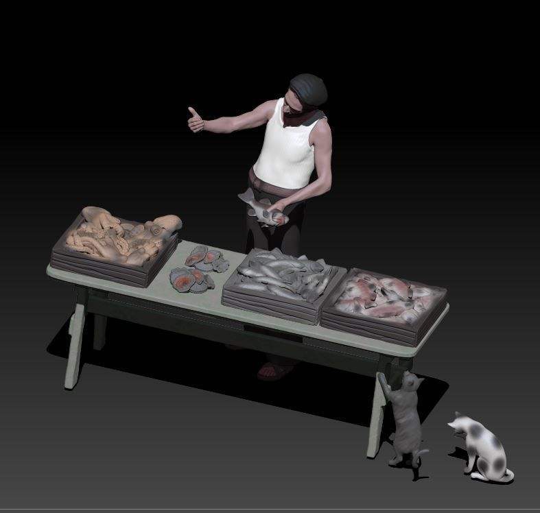 fish seller p with cats 3D print model_4