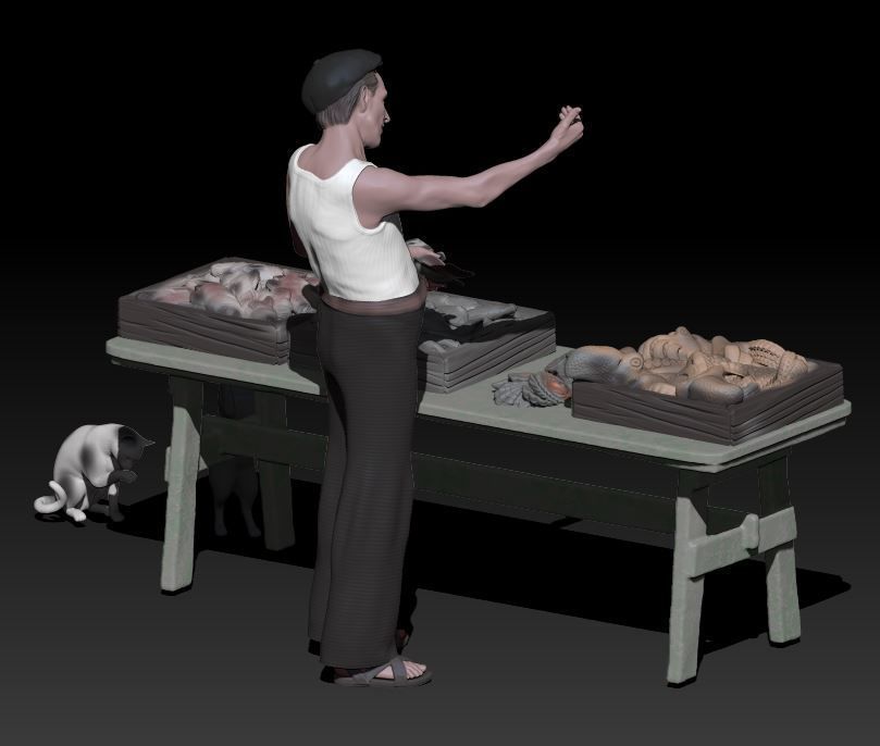 fish seller p with cats 3D print model_2
