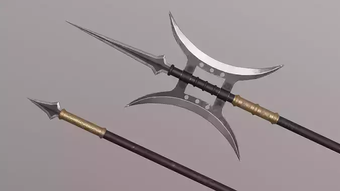 Double Moon Halberd  Spear Pike PBR Ancient Weapon 4K Texture