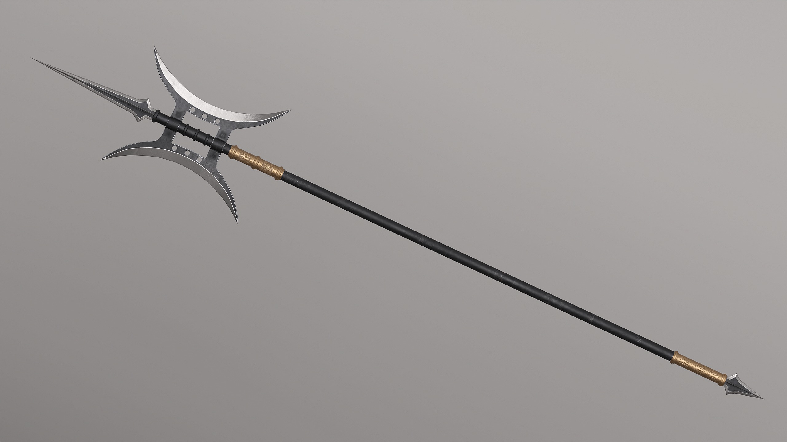 Double Moon Halberd  Spear Pike PBR Ancient Weapon 4K Texture 3D model_1