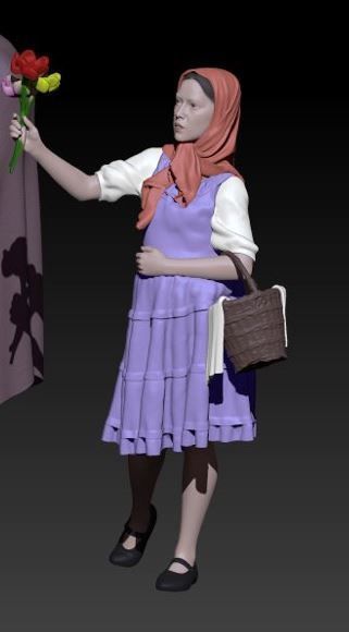 girl with flowers 3D print model_2