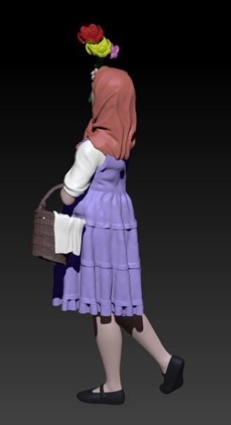girl with flowers 3D print model_3