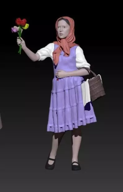 girl with flowers 3D print model_0