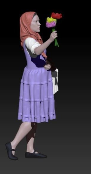 girl with flowers 3D print model_1