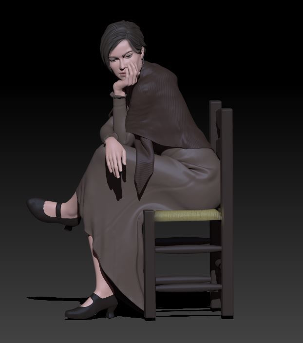 sitting girl 3D print model_1