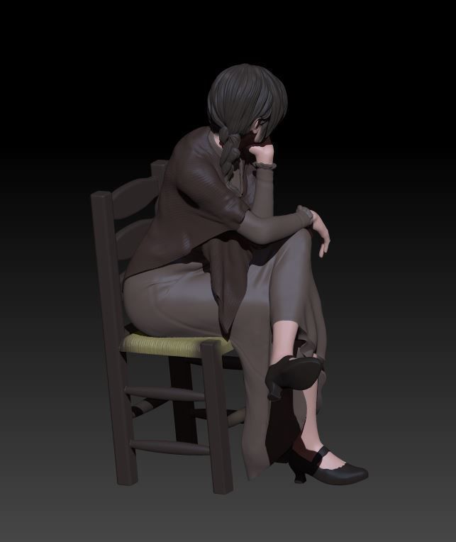 sitting girl 3D print model_3