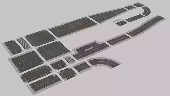 Modular Asphalt Road Kit Low-poly 3D model