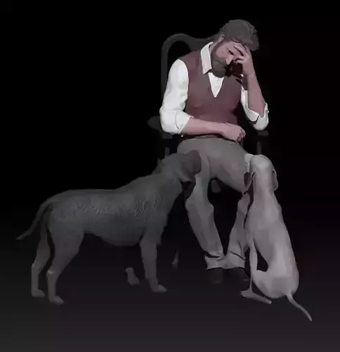 sad man with dogs 3D print model