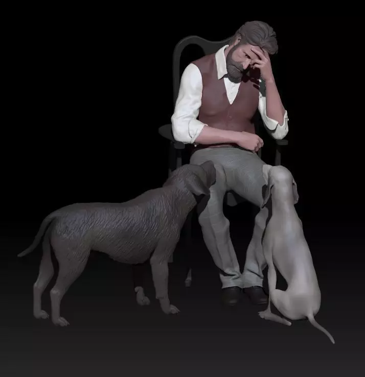 sad man with dogs 3D print model_0