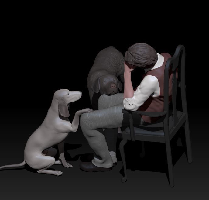 sad man with dogs 3D print model_2