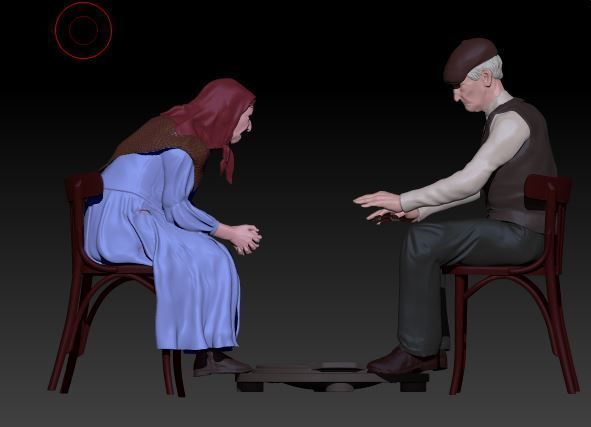 old couple sitting with bazer not included 3D print model_2