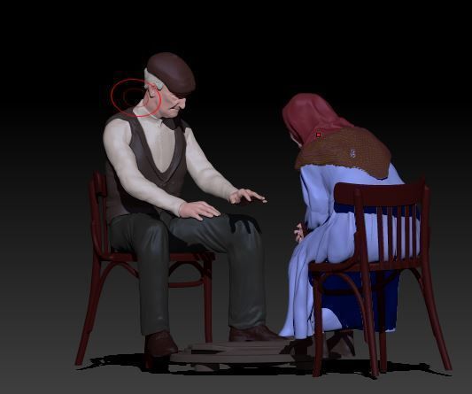 old couple sitting with bazer not included 3D print model_1