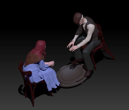 old couple sitting with bazer not included 3D print model_4