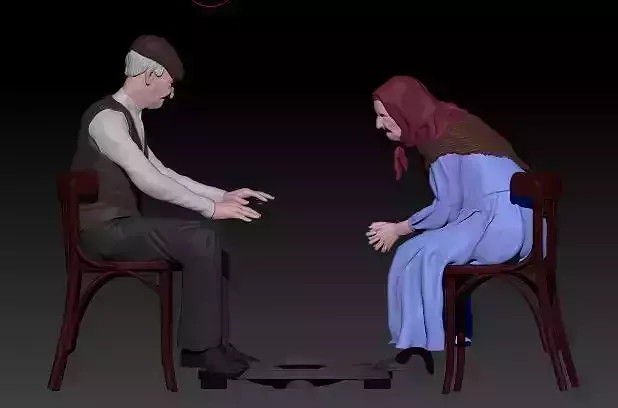 old couple sitting with bazer not included 3D print model old couple sitting with bazer not included 3D print model