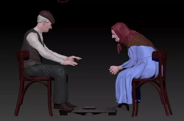 old couple sitting with bazer not included 3D print model_0