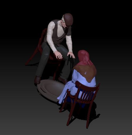 old couple sitting with bazer not included 3D print model_3