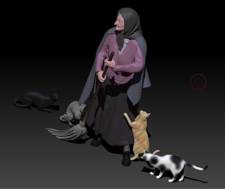 old woman with cats 3D print model_4