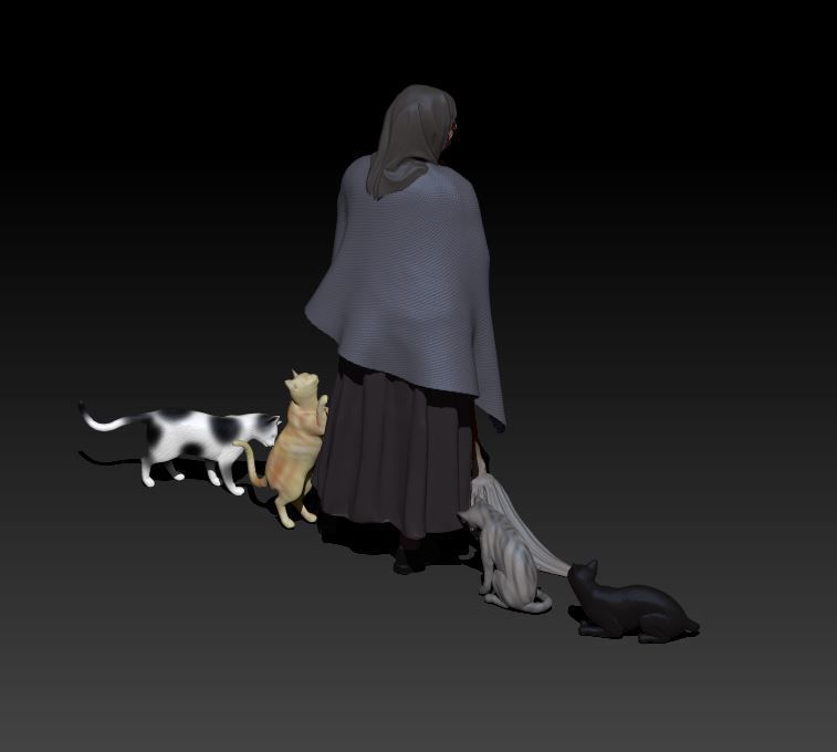 old woman with cats 3D print model_3