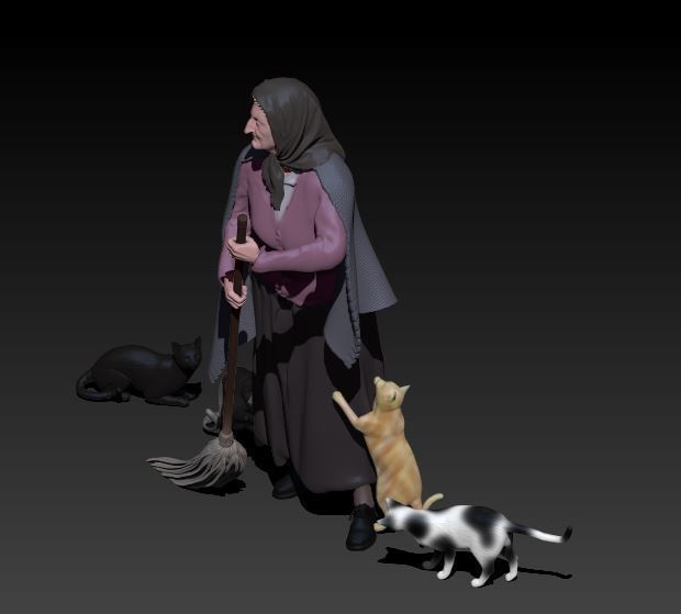 old woman with cats 3D print model_1